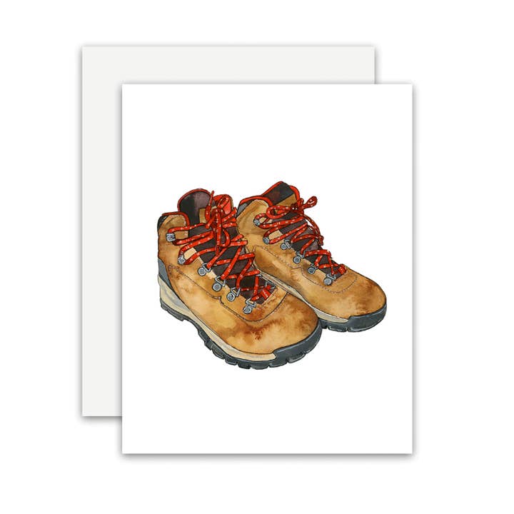 Hiking Boots Card for wholesale by Jennie Kilcup Watercolors