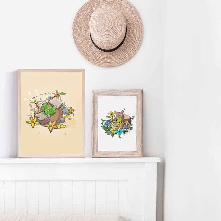 Sarah May Arts – wholesale Art print – Korok Backpack Art Print | Legend of Zelda Floral Art