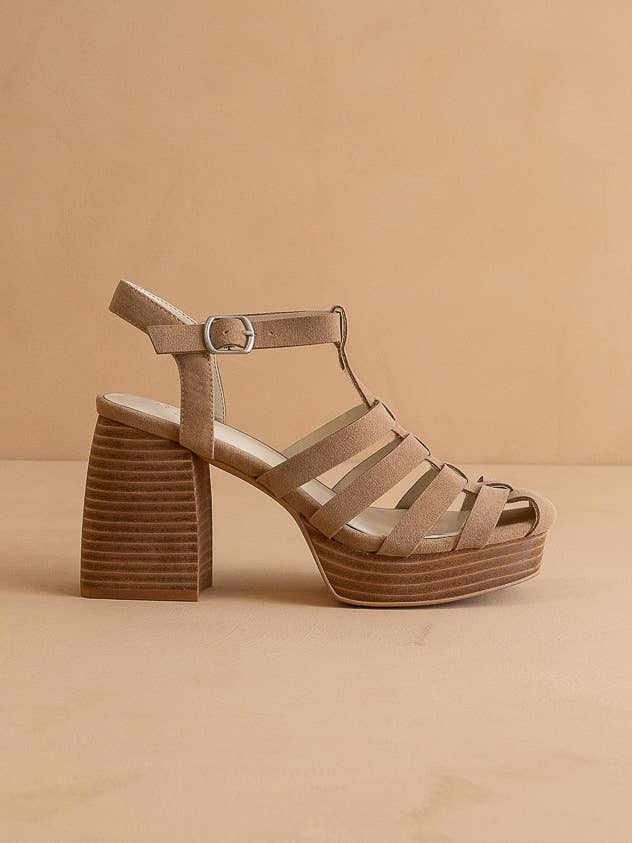The Hailee Khaki | Gladiator Cage Platform Heels for wholesale on Faire