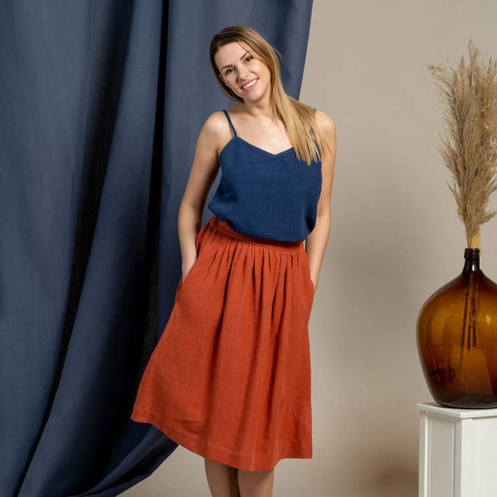 menique - Wholesale Skirt - Women's - Midi Linen Skirt Sophia - Natural 100% Linen A Line Skirt4