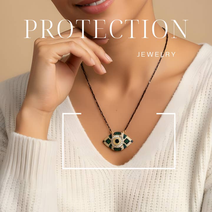 PHOEBE´S - Wholesale Pendant/Charm Necklace - Collar de Ojo Protector con Cadena Negra Minimalista – Disponible en Azul Místico y Verde Esmeralda2