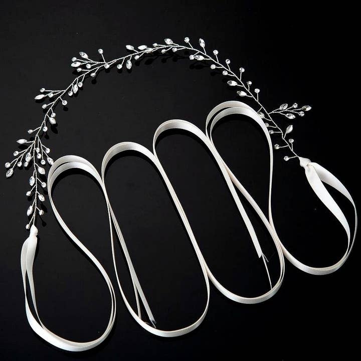 Silver Clear Floral Handmade Crystal Hairband Belt for wholesale on Faire