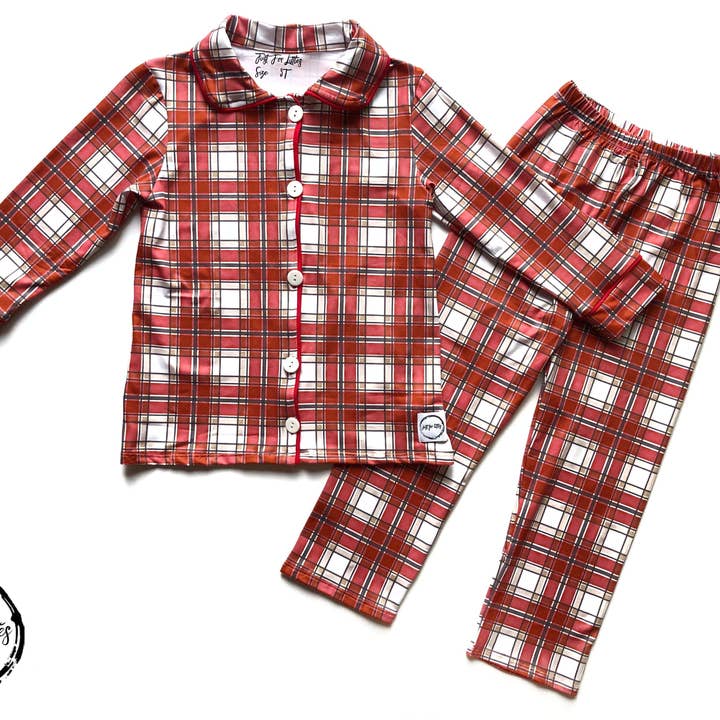 Farmhouse Plaid 2-piece Button front pajama set for wholesale by JustForLittles