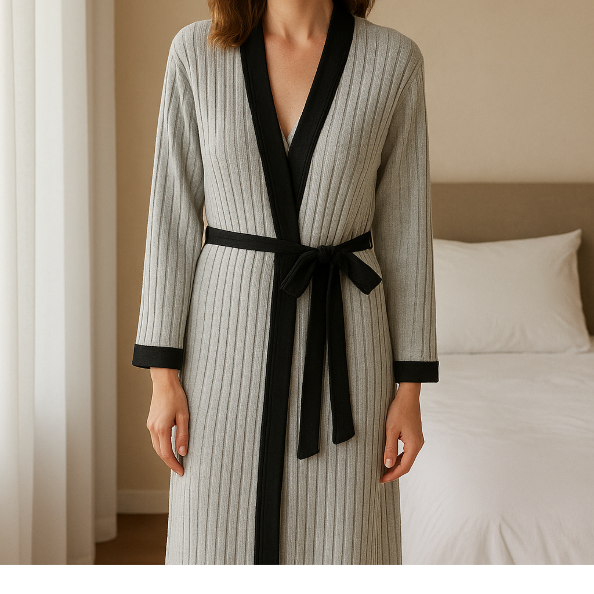 DrifWoo - Wholesale Robe - Women's - Ribbed Knit Lounge Robe with Contrast Trim – Cozy Elegance10