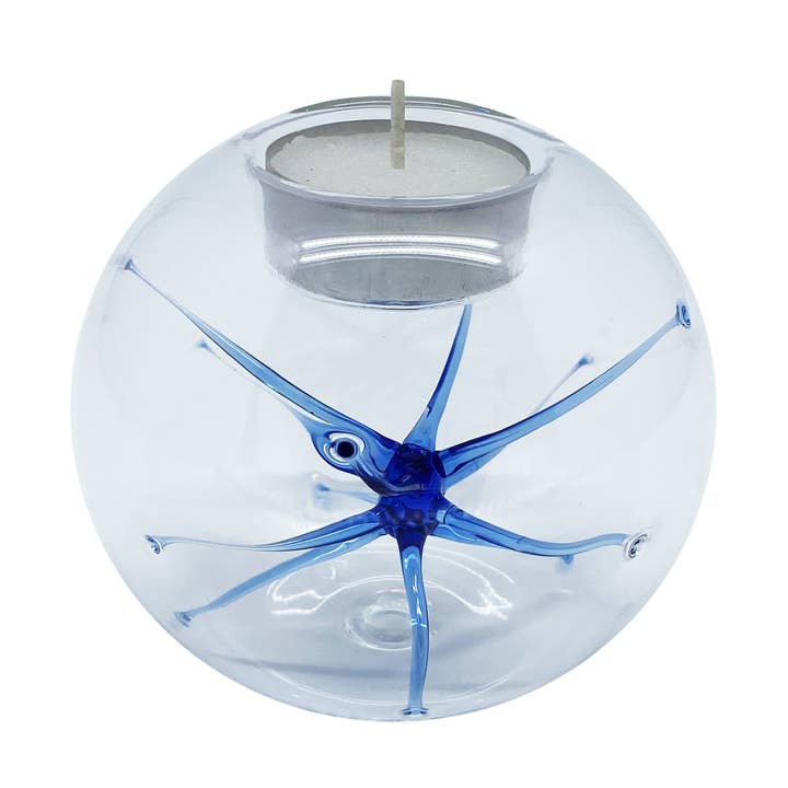 tealight with star large, blue for wholesale by FW-Glas