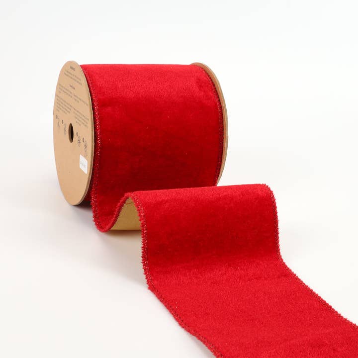 LA Ribbons Wholesale - Wholesale Ribbon - Gift Wrapping - 4" Reversible Velvet/Lurex Wired Ribbon | Red/Gold