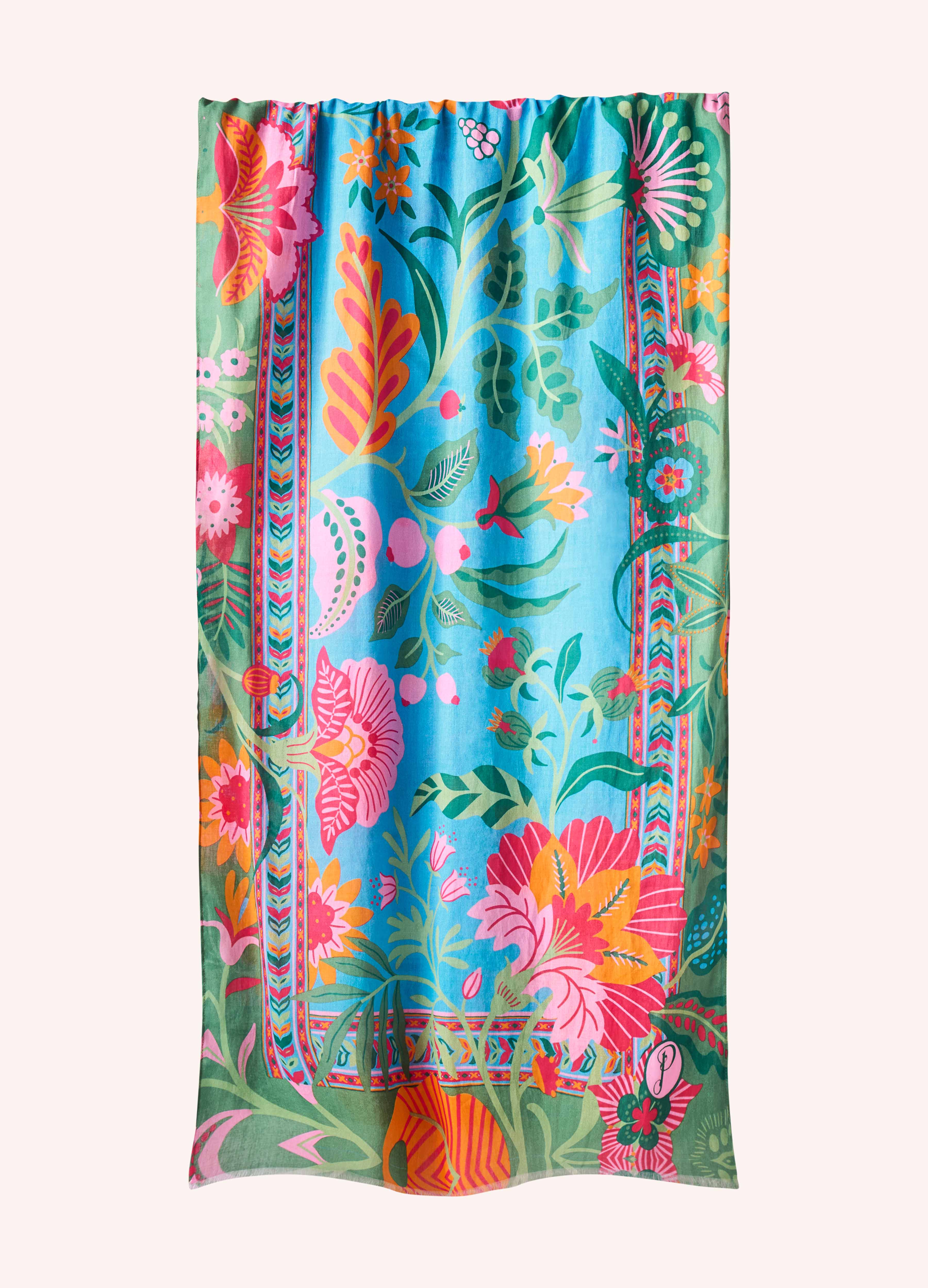 Blue Cotton Scarf - Folky Floral - Cornflower for wholesale on Faire2