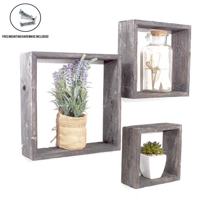 Uppsättning av 3 fyrkantig rökig svart återvunnen trä öppen låda hylla för wholesale av HomeRoots