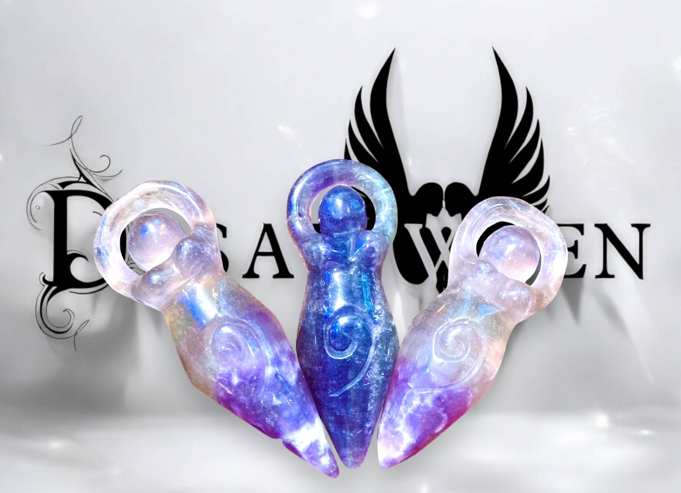 Desarwen – wholesale Spiritual stone/crystal – Gaia mother goddess altar statue in purple fluorite0