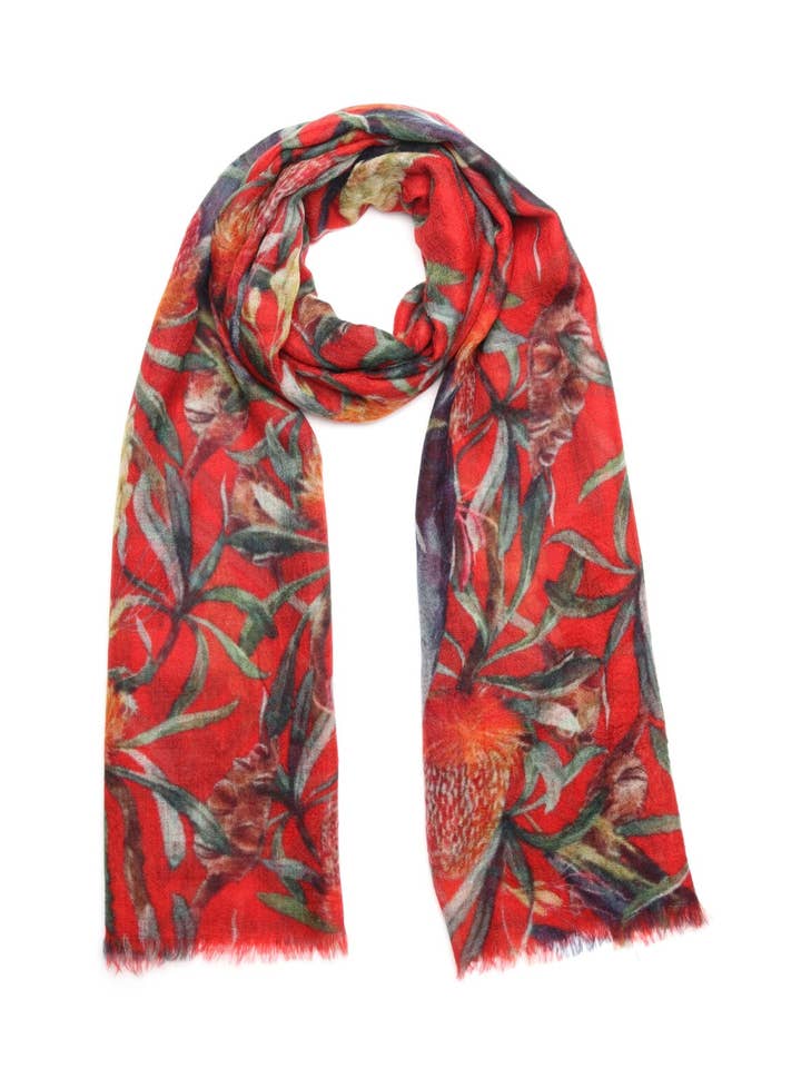 Red Cockatoo Cotton Modal Designer Scarf for wholesale by Namaskar Australia