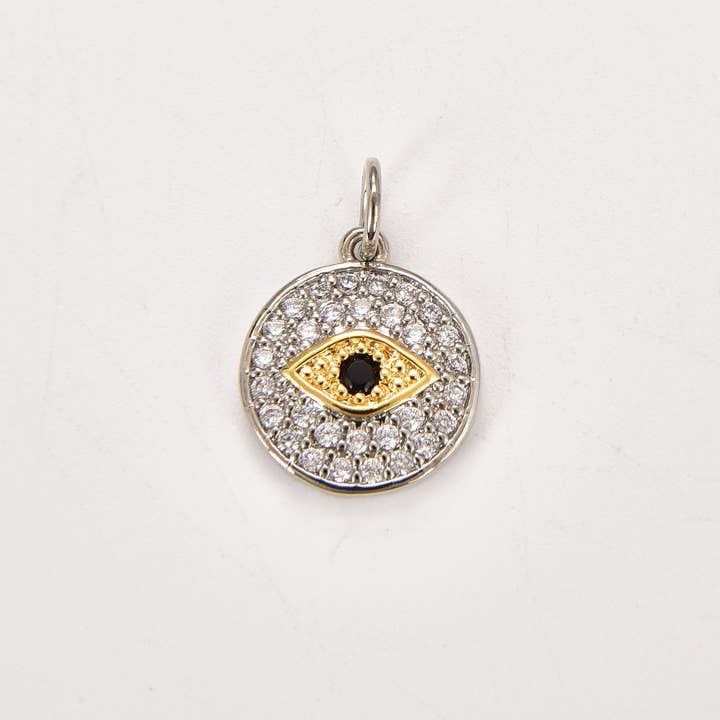 Beads Creation - Wholesale Individual Charm/Pendant - Gold Filled Evil Eye Dis Charm Pendant CZ Micro Pave, CP232