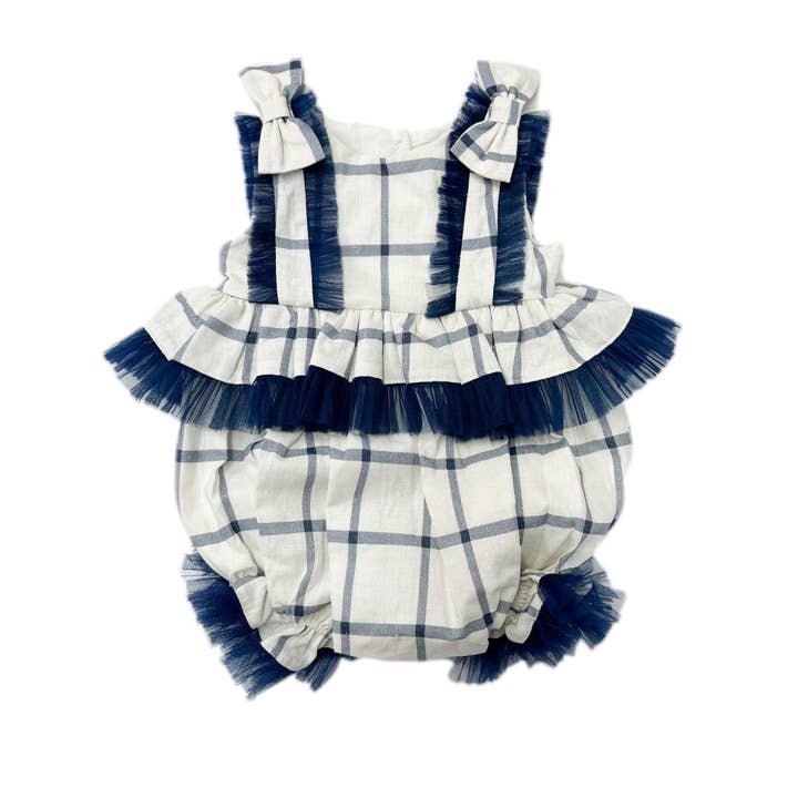 Rutig Linne Ruffle Romper för wholesale av Petite Maison Kids