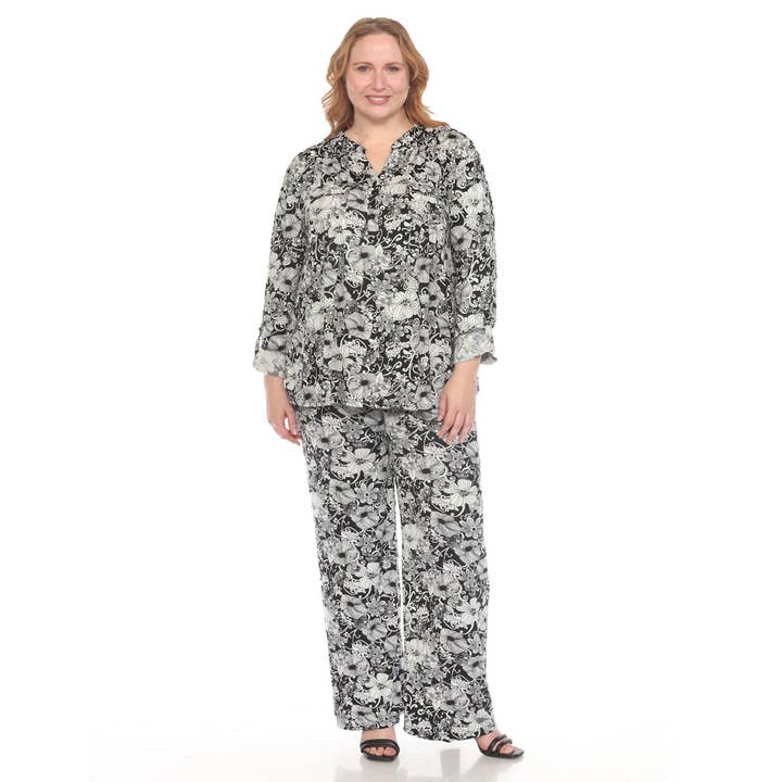Plus Size 2-Piece Floral Print Tunic and Pant Set for wholesale by WHITE MARK