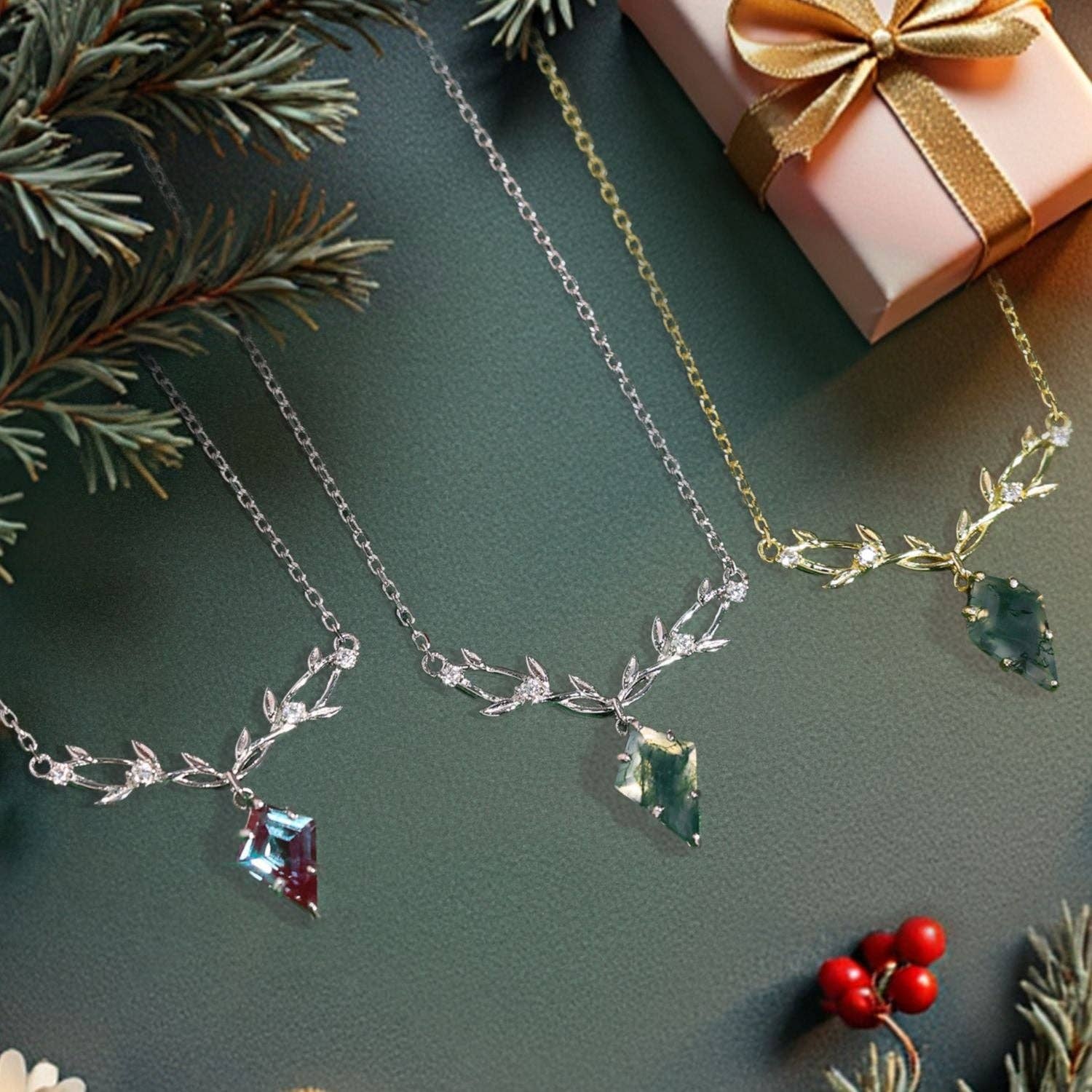 Azura Jewelry – Colar pingente/pendente por atacado – Colar de Ágata Musgosa entrelaçado Élfico4