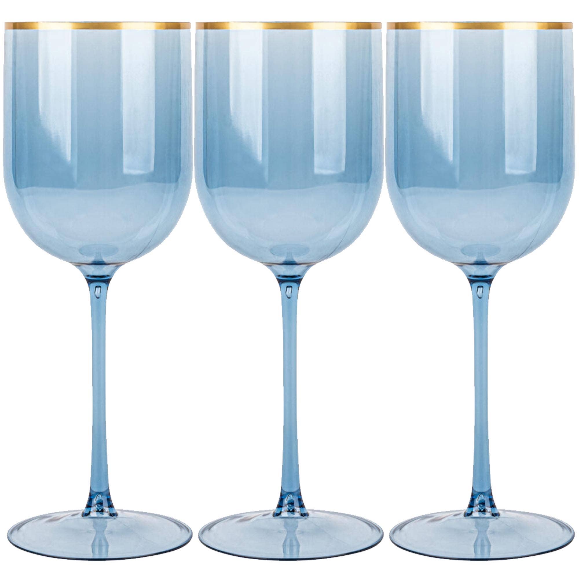 EcoQuality - Wholesale Wine Glass - 12oz Blue Gold Rim Plastic Wine Goblets1