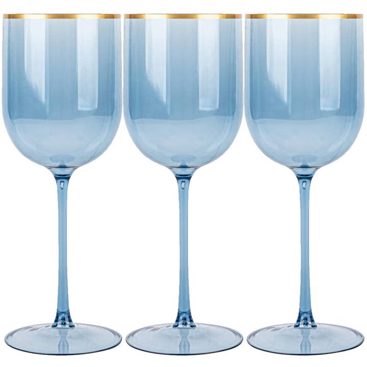 EcoQuality - Wholesale Wine Glass - 12oz Blue Gold Rim Plastic Wine Goblets1