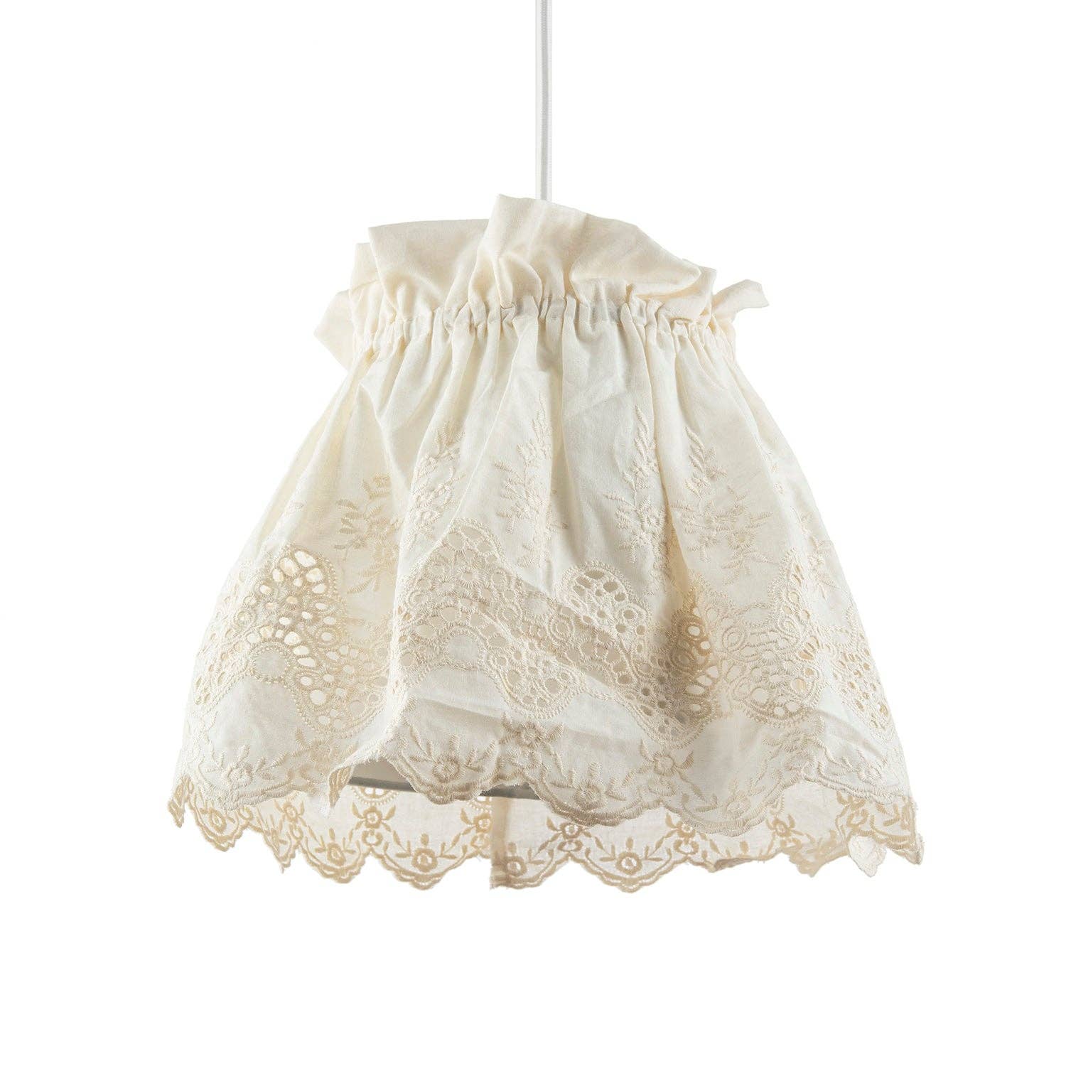 Happy Homewares – wholesale Lampshade – Modern Cream Cotton Fabric Pendant Lamp Shade with Floral Lace Design1