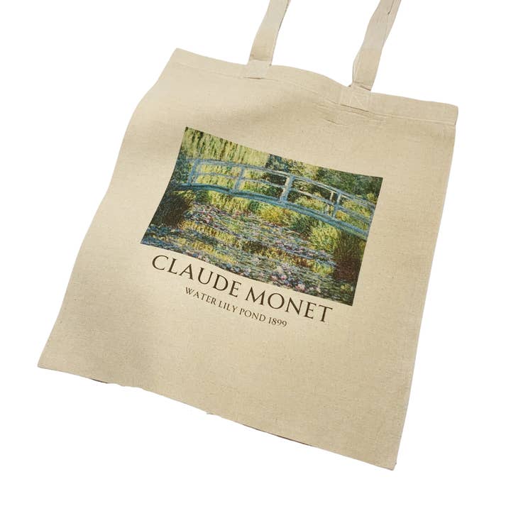 Claude Monet Water Lily Pond Tote Bag with Title for wholesale by ZZZEBRAAA LIMITED