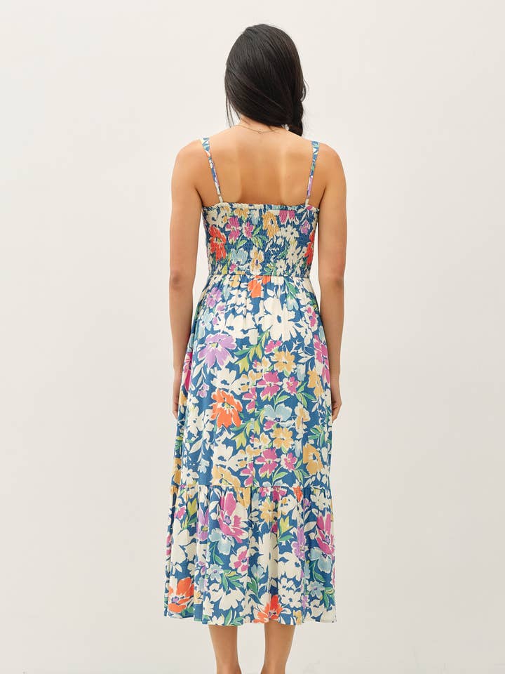 Be Cool - Wholesale Dress - Women's - FLORAL PRINTED MIDI DRESS W/ SMOCKED BODICE