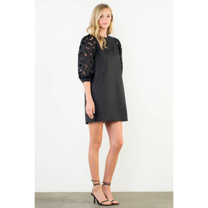 BLACK Eyelet Detail Short Sleeve Dress for wholesale on Faire6