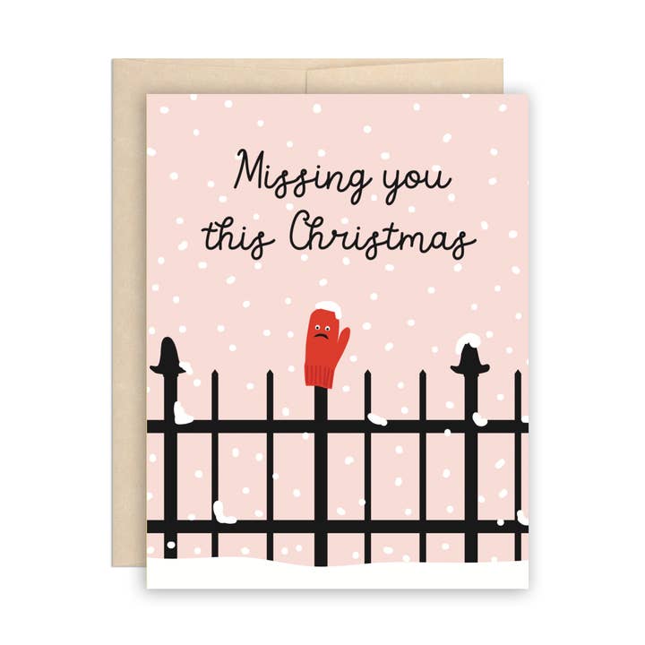 Missing You This Christmas Lost Mitten Holiday Greeting Card for wholesale by The Beautiful Project
