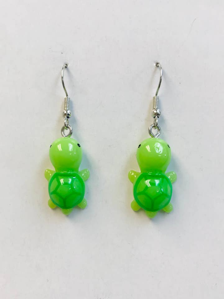 Cute Kawaii Resin Miniature Green Turtle Earrings for wholesale by SimpleNGreat