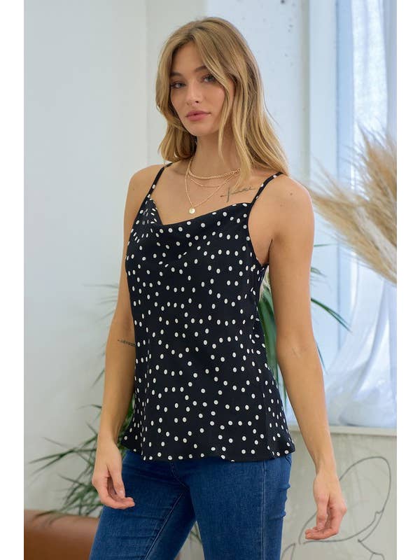 Doe and Rae - Wholesale Camisole - Women's - Polka Dot Cami With Front Cowl - 12075T1