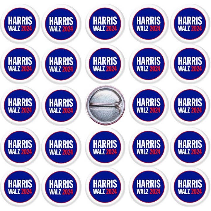 25 Kamala Harris Walz Blue 1" inch (25mm) pins Democrat for wholesale by Pinbax Express