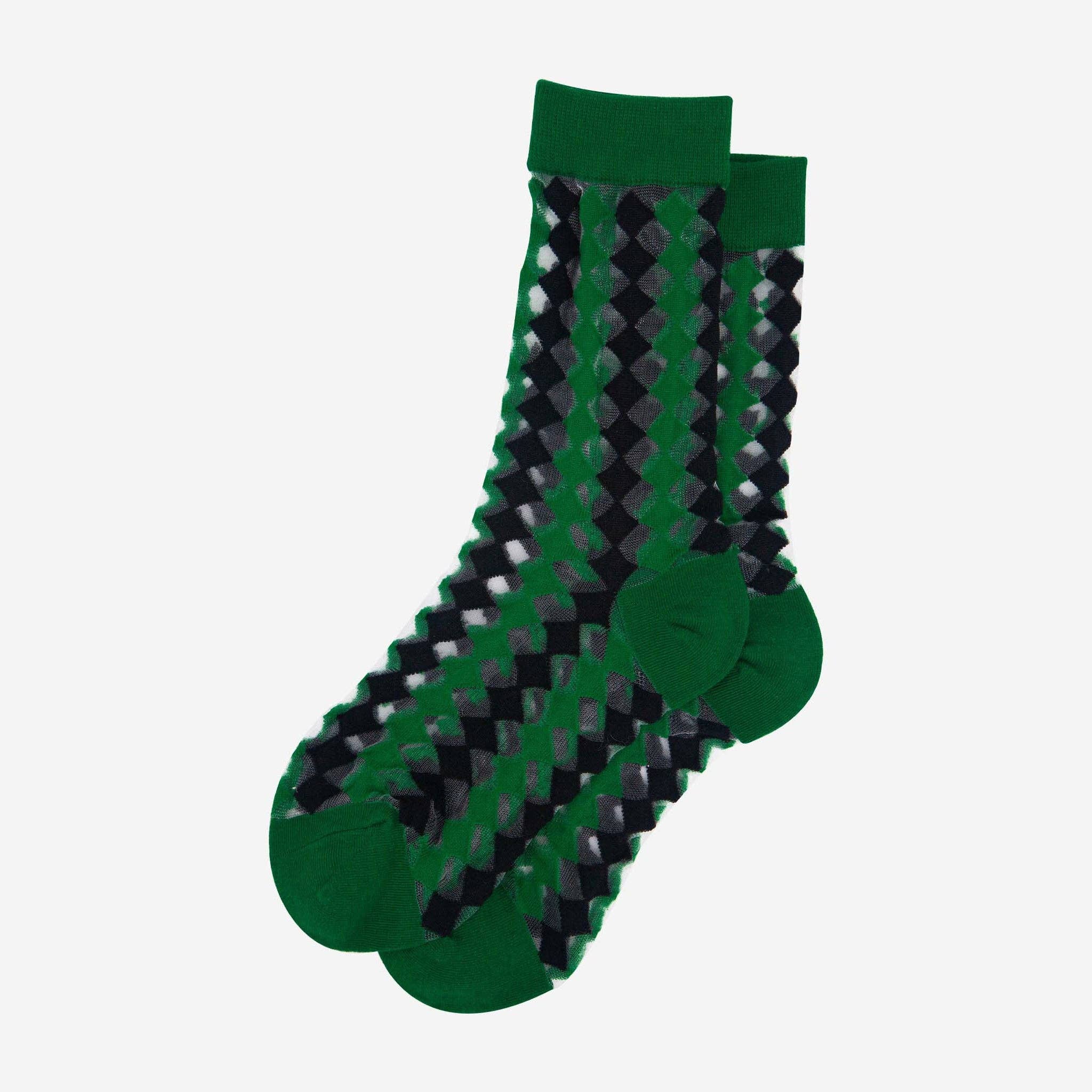 Sock Talk – Meias - Mulher por atacado – Meias Transparentes de Tornozelo para Mulher - Verde/Preto, Diamante2