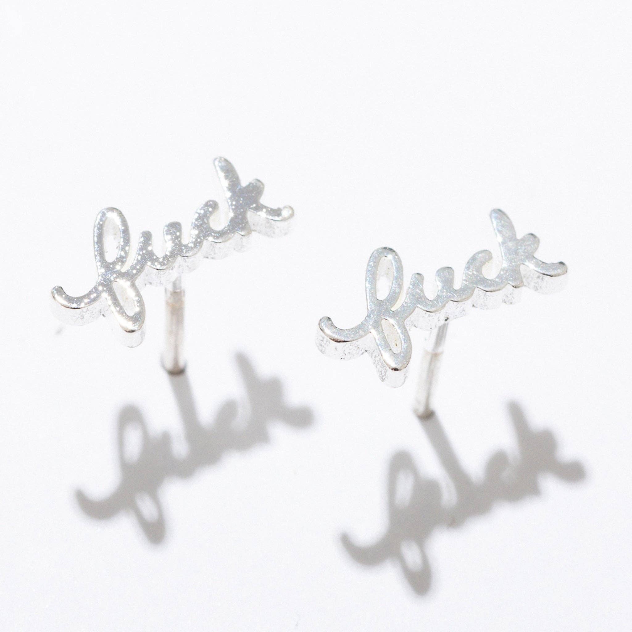 Larissa Loden - Vente Clous d'oreille - Boucle d'oreille Fuck Script Stud - Plaqué argent ou or, Simple/Paire4