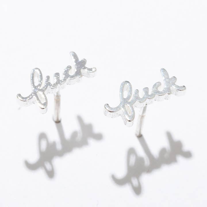 Larissa Loden - Wholesale Stud/post earrings - Fuck Script Stud Earring - Silver or Gold Plate, Single/Pair4