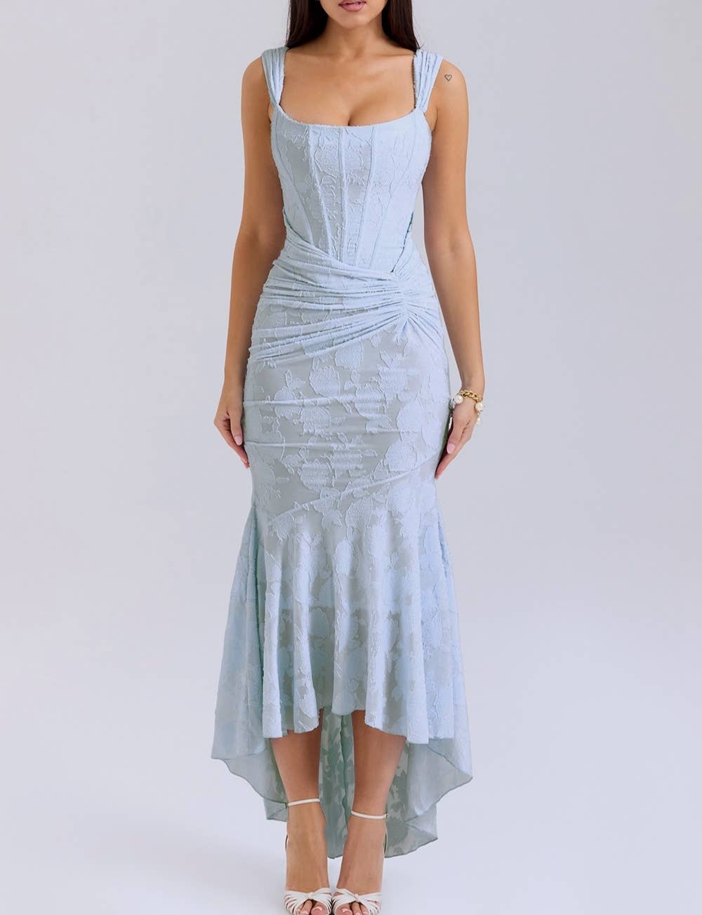 Rosa Clothing - Wholesale Dress - Women's - Ruffled lace slip floral jacquard maxi mermaid dress17