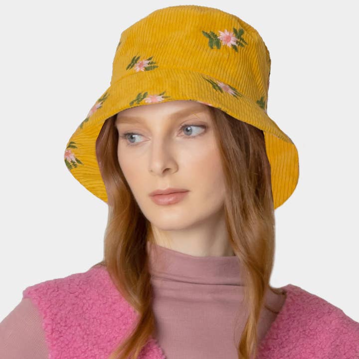 Sensibling Corp. - Wholesale Bucket hat – Women's - Embroidered Floral Corduroy Bucket Hat2