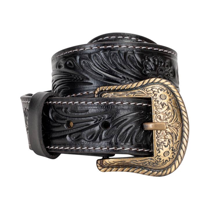 Greenwood Leather AU - Wholesale Belt - Unisex - Embossed Leather Belt - Black - With Western Style Buckle0