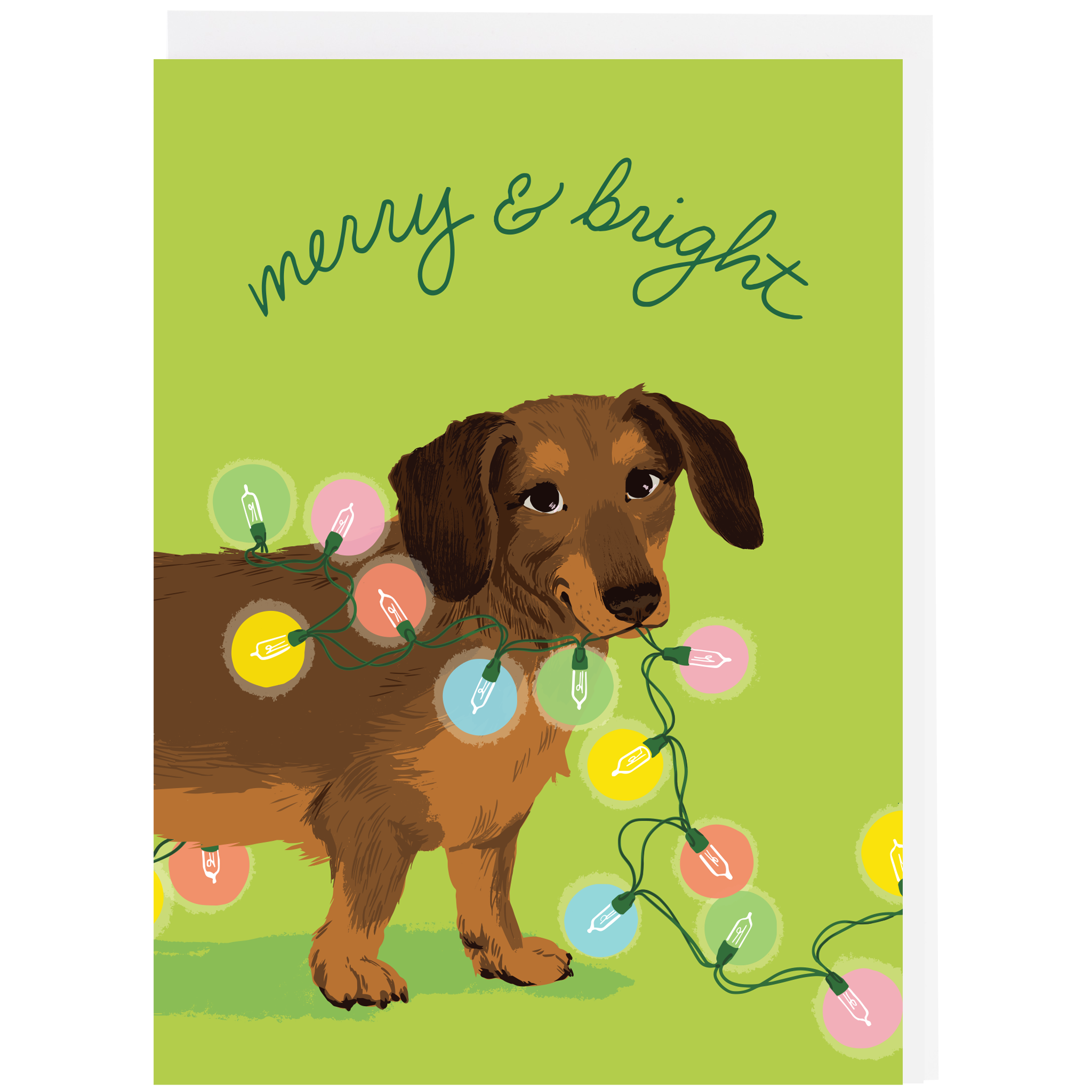 Smudge Ink - Vente Cartes de Noël - Carte de vœux Dachshund & Twinkle Lights0