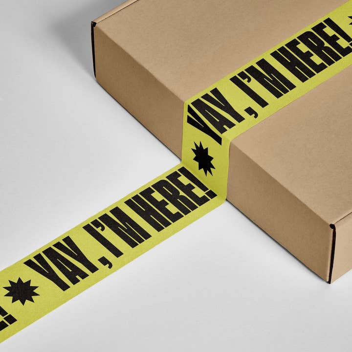 Shippy Tape - Wholesale Tape - Yay, I'm Here! Shipping Tape - Yellow/Black