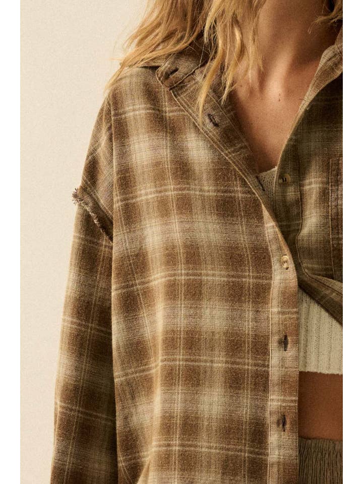 Promesa USA - Wholesale Button Down Shirt - Women's - Plaid Flannel Oversized Raw-Edge Pocket Shirt13