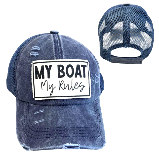 dkhandmade - Wholesale Trucker Hat - Unisex - MY BOAT MY RULES | DISTRESSED | UNISEX HAT5
