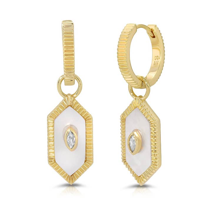 Guardian Hoops, madreperla para venta al por mayor de Elizabeth Stone Jewelry