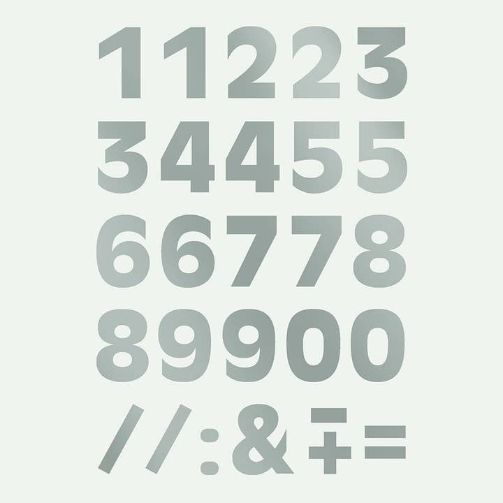 Jern på film — tal — enkle bogstaver, sølv for engroshandel hos Fabfabstickers