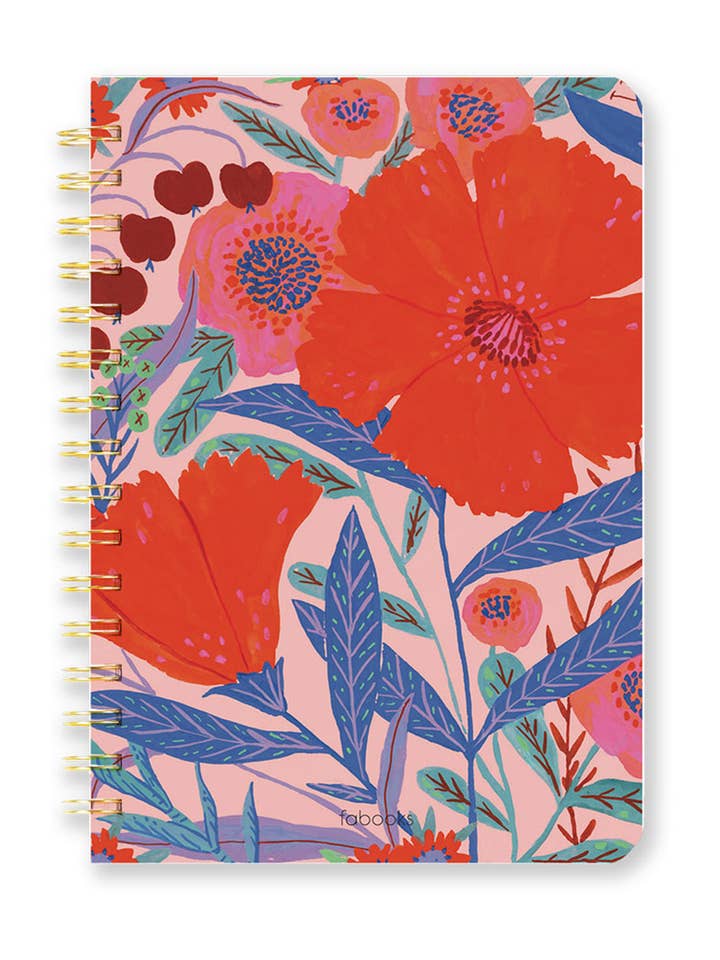 Caderno floral vermelho - forrado, capa dura, espiral, desenhado à mão por atacado de fabooks