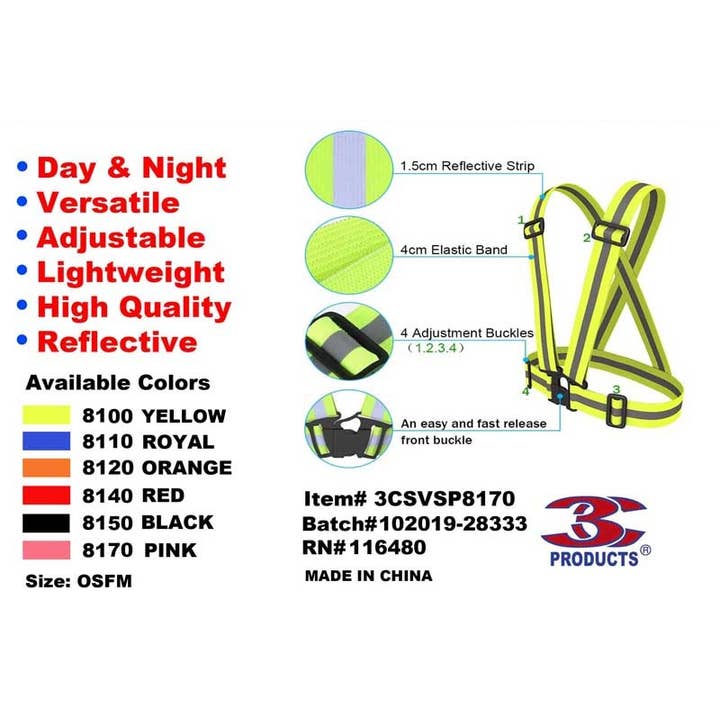 3C Products - Wholesale Safety Suspenders - Unisex - 3CSVSP8170 Hot Pink Adjustable Safety Suspenders / Harness