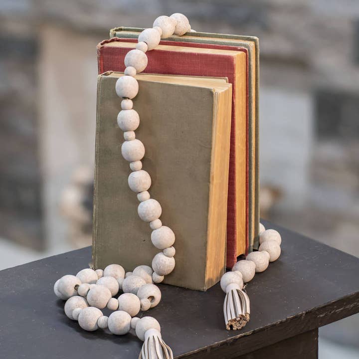 CWI Gifts - Wholesale Bunting/Garland - Distressed Bead Garland with Tassels-Wood1