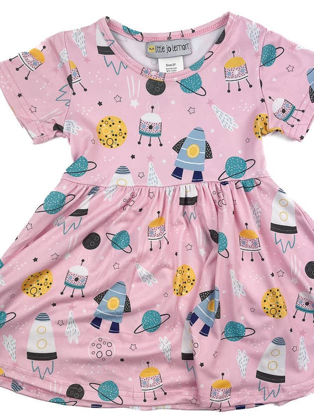 Pastel Rockets in Space Twirly Dress for wholesale by Little Jo Lemon
