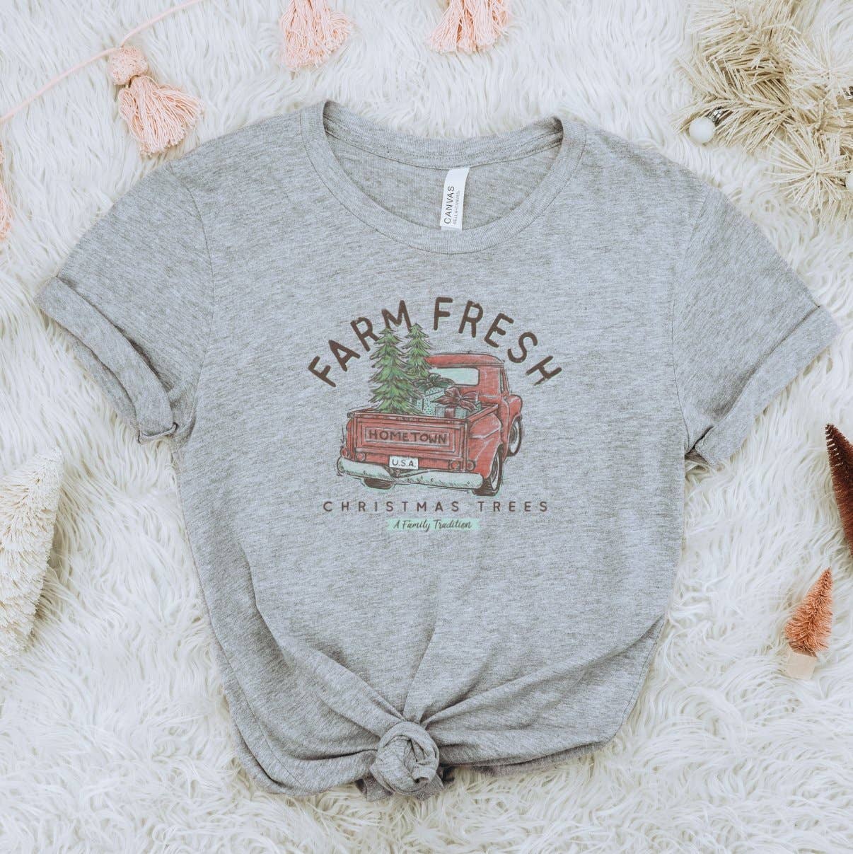 Trendznmore - Modern Graphic Apparel - Vendita all'ingrosso Maglietta serigrafata - Donna - T-shirt natalizia vintage con alberi freschi2