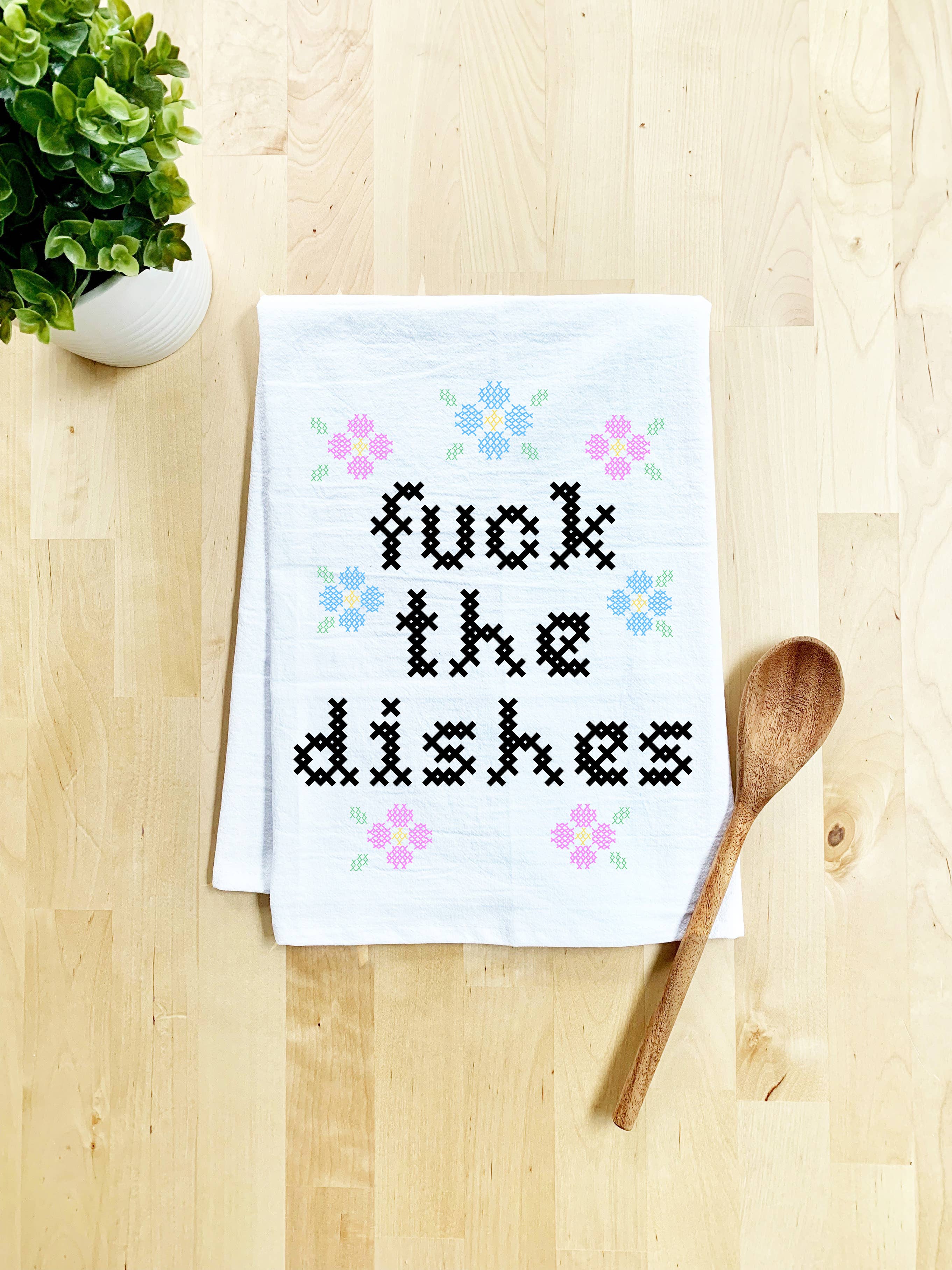 Moonlight Makers - Wholesale Tea Towel - Colorful Cross Stitch Towels - Fuck the Dishes3
