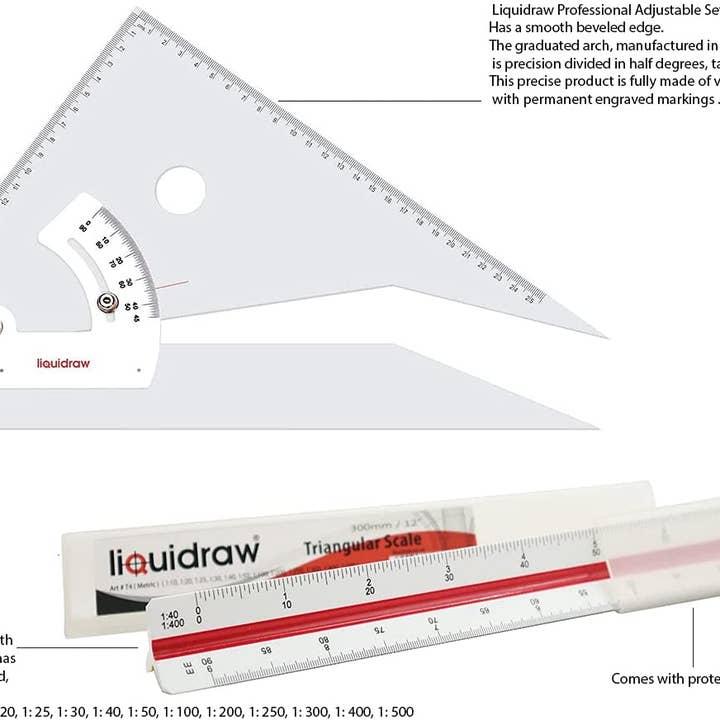 Liquidraw – wholesale Ruler – Liquidraw Adjustable Set Square 25cm & Triangular Scale Ruler 30cm Set of 2 for Architecture, Drawing, Carpentry6