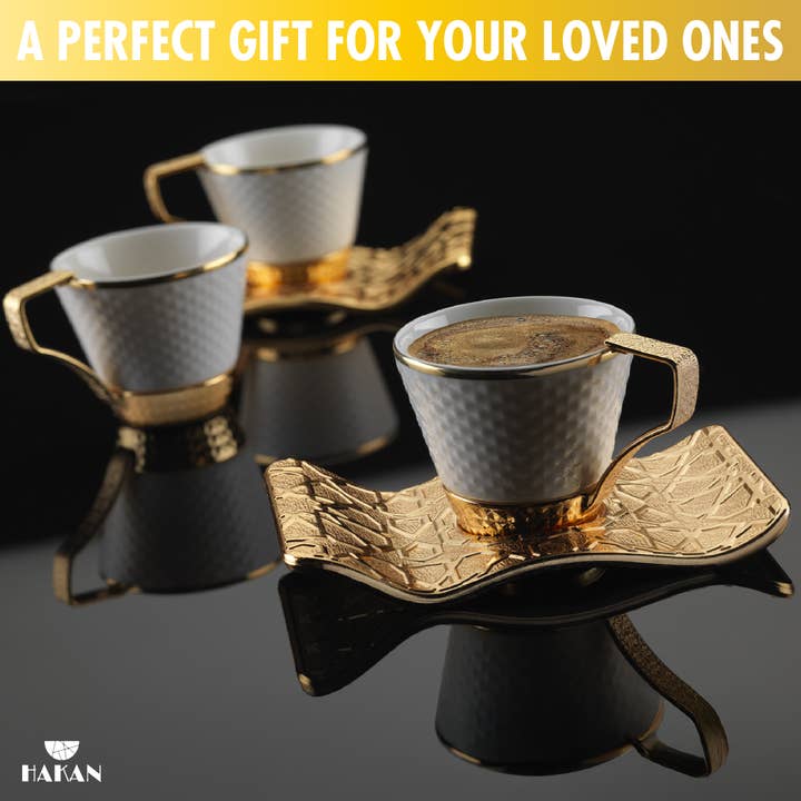 Hakan – wholesale Coffee/tea cup – Fancy Turkish Coffee Cups Set of 6 Gold, 18 Pieces, 2.7 Oz4