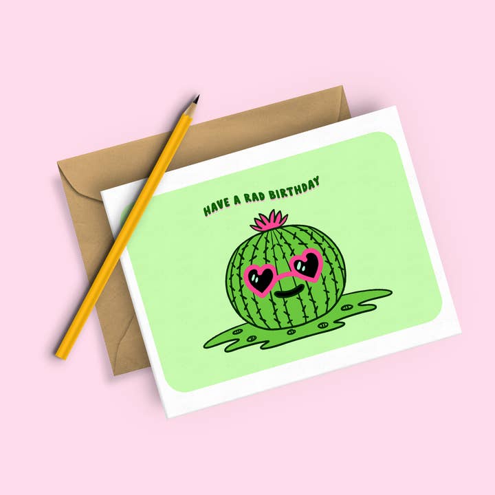Squidly Designs - Wholesale Birthday Card - Have a rad birthday! Prickly Pear Cactus - Card 1