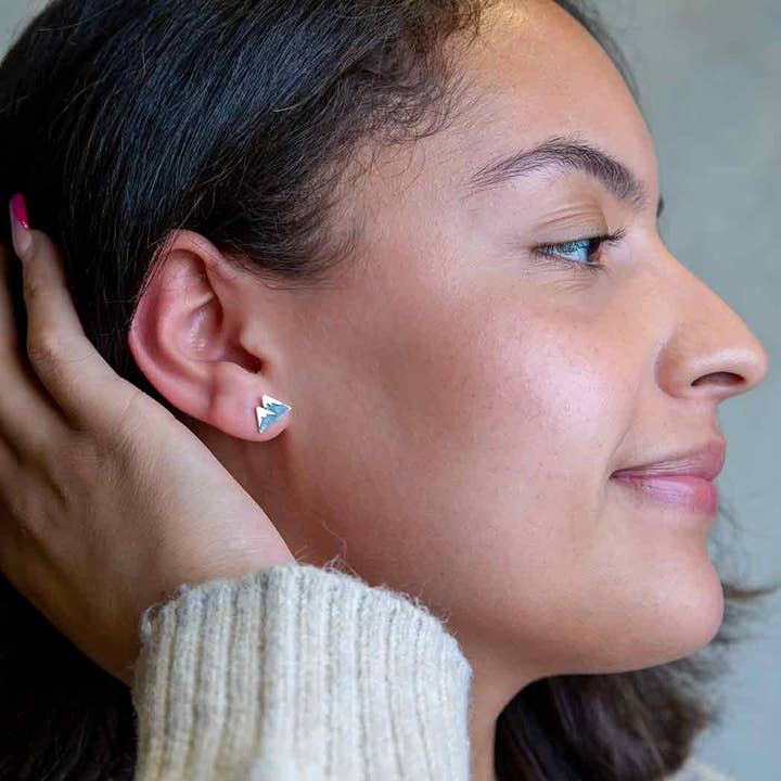 Nina Designs - Wholesale Stud/Post Earrings - Silver or Bronze Snow Cap Mountain Post Earrings 7x11mm